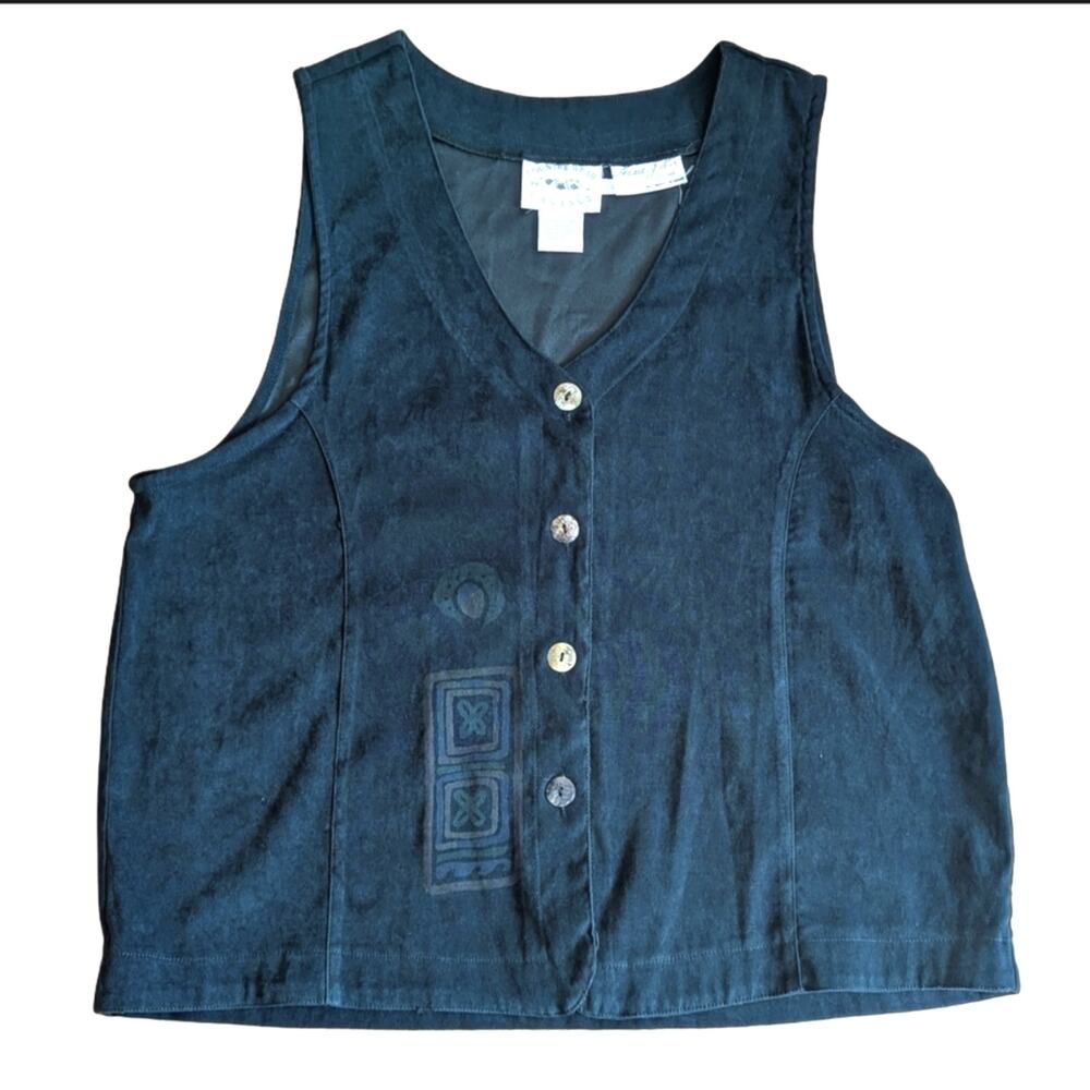 Vintage 1999 Country Wear Casuals Lagenlook Art To Wear Shell Button Boho Vest